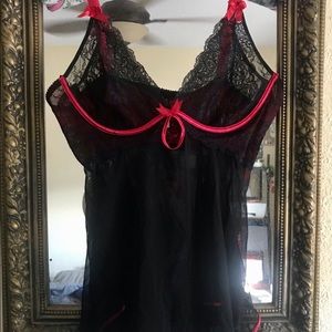 Sexy Striking Negligee Black Mesh Lace & Bow Detail